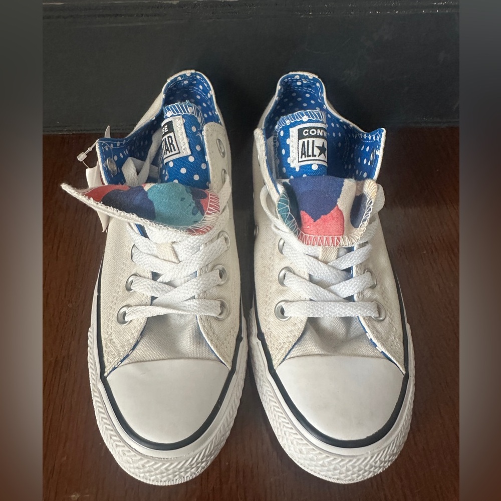Converse White Sneakers with Blue and Pink Accents